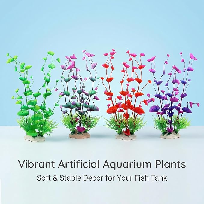 2 Pack 9.5 Inch Seaweed Artificial Aquarium Plants, Green, Plastic, with Ceramic Base, for Aquarium, Indoor