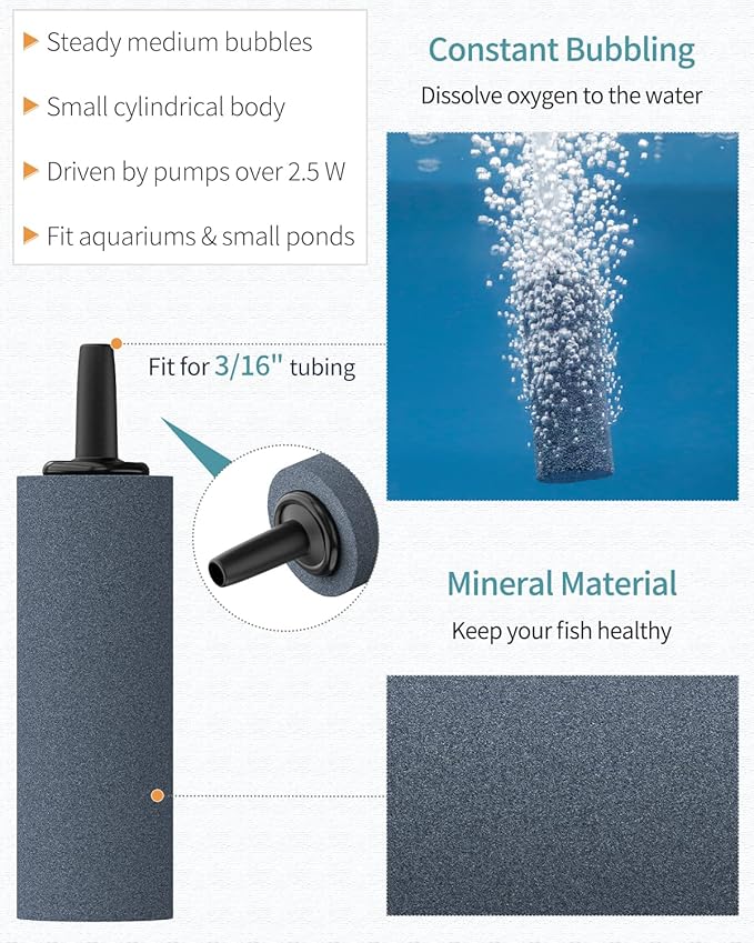 Pawfly Aquarium Air Stone Bubbler 2 Inch Cylindrical Bubble Release Tool Oxygen Diffuser for Air Pump Fish Tank Bucket Small Pond and DWC Reservoir, 10 Pack
