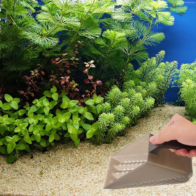 Aquarium Sand Shovel Fish Tank Sediment Scooper Plastic Substrate Cleaning Tool for Home Aquarium Maintenance with Tea Color Handle