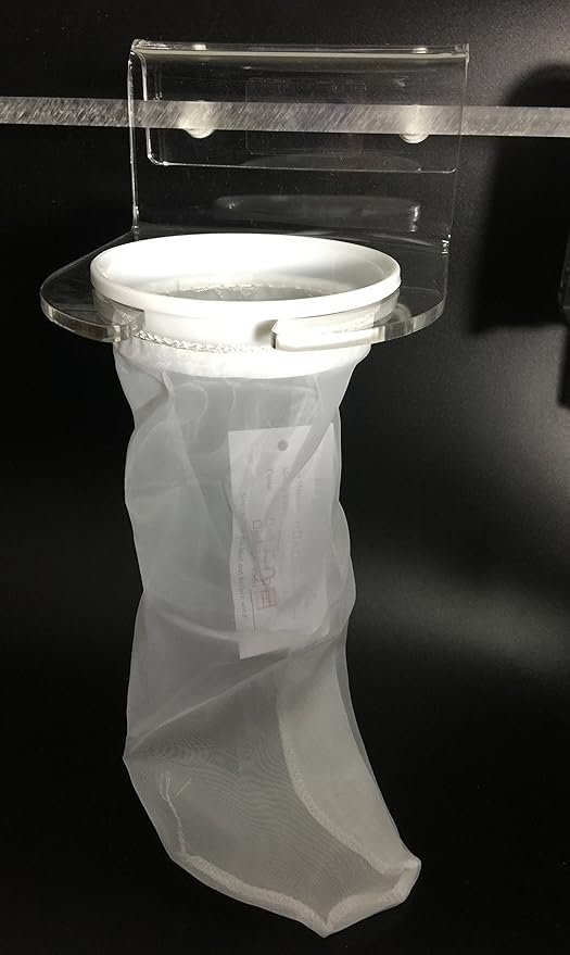 Marine Color Acrylic Prefilter Sock Holder with 4 Inch 200 Micron Filter Bag, Aquarium Sump Mount System, Reef Tank Filter Sock Bracket for Marine and Freshwater Filtration