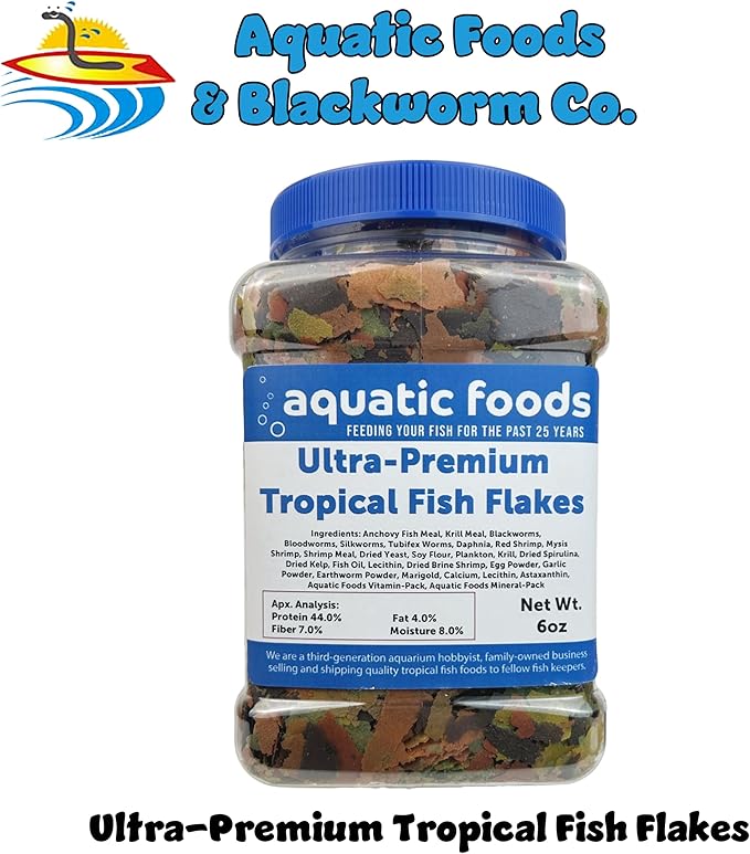 Ultra-Premium 8-Type Special Blend of Tropical Fish Flakes for Discus, Cichlids, Angel Fish, Guppies. Tetras, All Tropicals. AF Flakes…6oz Med Jar