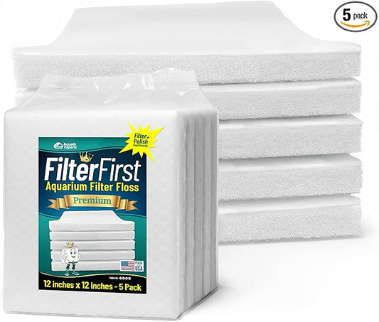 Aquatic Experts Aquarium Filter Floss for Fish Tank Filters - FilterFirst Aquarium Filter Pad - Media Roll for Crystal Clear Water, 3/4" - 1" Thick (12 Inch Wide, 12 Inch Long - 5 Pack)