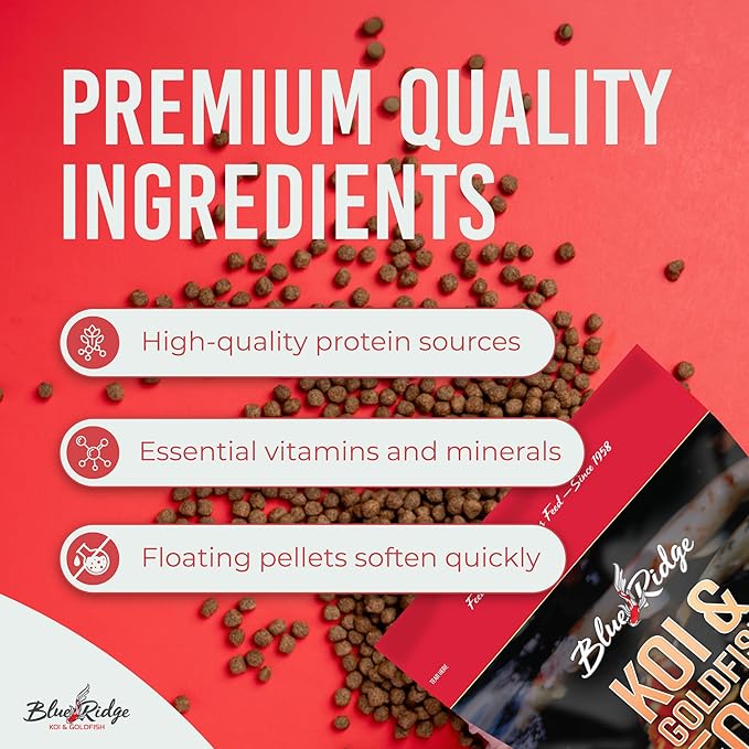 Blue Ridge Koi Fish Food 2lb - Koi Food Color Growth Formula, Goldfish Food, Premium Fish Food for Ponds, Ponds Fish Food, Floating Pond Pellets