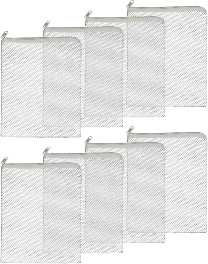Pawfly 8 Pack Aquarium Filter Media Bags, Fish Tank Fine Mesh Bag with Plastic Zipper Aquarium Reusable Mesh Bag for Activated Carbon Bio Filter Balls Filter Stones Ceramic Rings, White, 7.9" x 5.9"