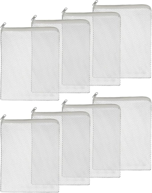 Pawfly 8 Pack Aquarium Filter Media Bags, Fish Tank Fine Mesh Bag with Plastic Zipper Aquarium Reusable Mesh Bag for Activated Carbon Bio Filter Balls Filter Stones Ceramic Rings, White, 7.9" x 5.9"