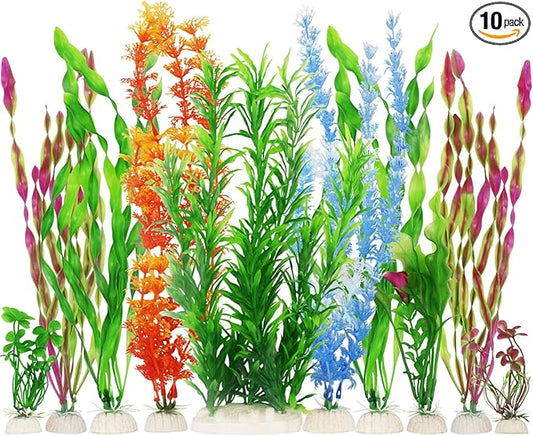 MyLifeUNIT Artificial Fish Tank Plants, 10 Pack Plastic Aquarium Plants Decorations