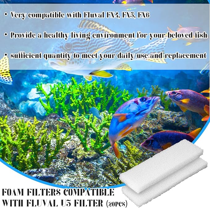 Nosiny 20 Pcs Filter Pad Compatible with Fluval U3 Underwater Sponge Aquarium Filter Media Replacement Accessories Compatible for Aquarium, Fish Tank