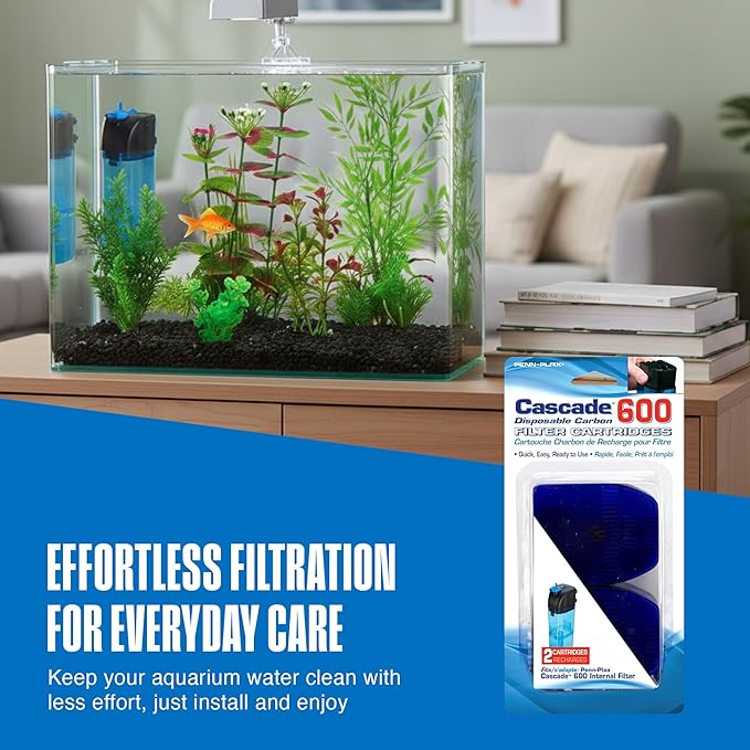 Penn-Plax Cascade 600 Filter Replacement Carbon Cartridges - 2 Pack, Activated Carbon Media for CIF3 Submersible Internal Aquarium Filter - Removes Odors, Discoloration & Impurities - Black, 4x3x3 in