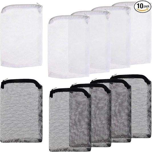 10 Pieces Aquarium Filter Bags Fish Tank Media Mesh Filter Bags Net Bag with Zipper for Charcoal Pelletized Remove Activated Carbon, Biospheres, Ceramic Rings