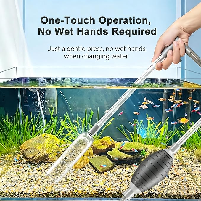 Aquarium Siphon Vacuum Gravel Cleaner, Fish Tank Water Changer with 3 Nozzles, Pump Bulb & Control Valve, Easy Water Change & Waste Remover for Fish Tanks