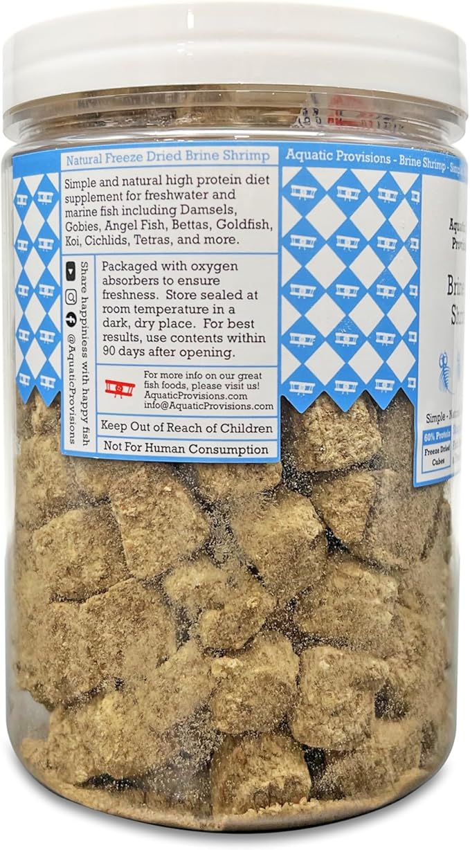 Aquatic Provisions Freeze Dried Brine Shrimp Cubes 2.5 oz, Fish Food for Freshwater and Marine Aquarium Species