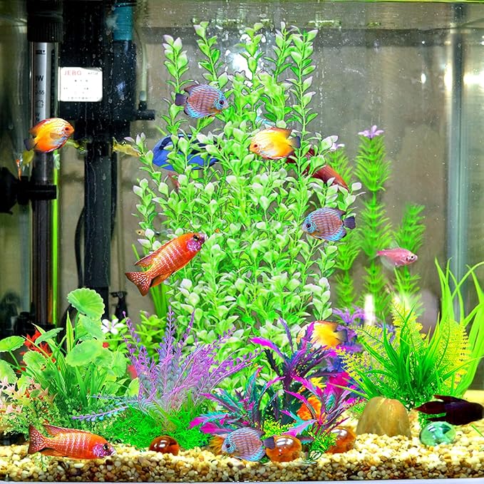 5PCs Mult-Color Aquarium Decor Plants Set, 23.6 Inches Extra Large Artificial Plastic Fish Tank with 4 Plastic Plants, Tall Fish Tank Decorations