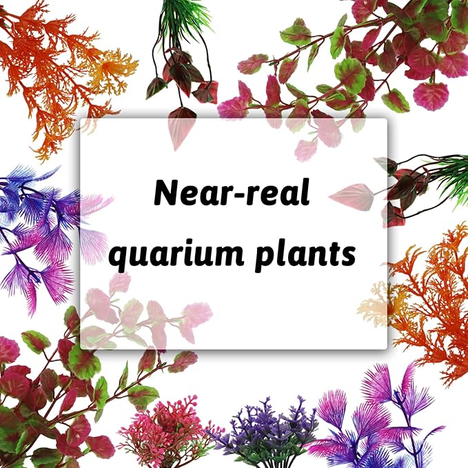 Aquarium Decorations Plants, 10pcs Aquarium Decor Colorful Plants, Fish Tank Accessories, Fish Tank Plant Plastic Decoration for Aquariums