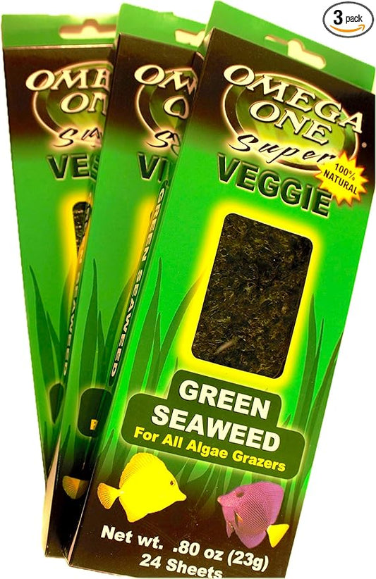 Omega One Super Veggie Green Seaweed for All Algae Grazers, .8 oz, 23 g, 24 Sheets, 3 Pack