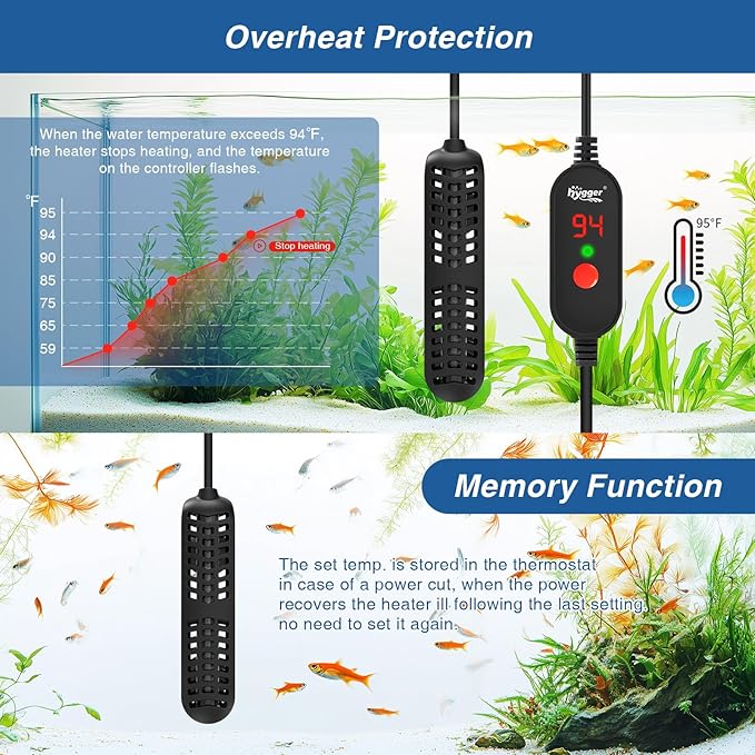 hygger 50W Small Aquarium Heater for Betta Fish Tank with Adjustable Temperature External Controller and Over-Temperature Protection for 10-20 Gallons Freshwater & Saltwater Fish Tank Turtle Tank