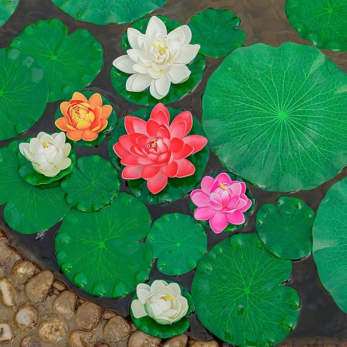 10 Pcs Realistic Lily Pads Leaves for Ponds, Artificial Floating Foam Lotus Leaves, Water Lily Pads Artificial Foliage Pond Decor for Koi Fish Pool Patio Aquarium