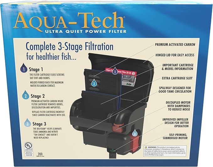 Aqua-Tech Ultra Quiet Power Filter, For Aquariums 20-40 Gallons