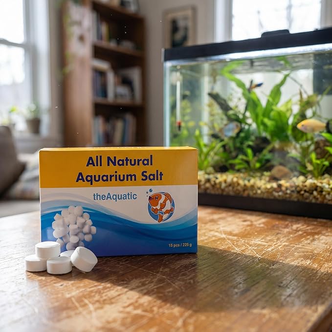 Premium Aquarium Salt, Aquarium Salt Freshwater Tablets for Aquarium Water Treatments Essential Supplies (15 Tablets)