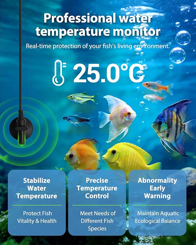 WiFi Automatic Fish Feeder for Aquarium: App-Controlled Auto Feeders for Tank Turtle Pond Betta with Water Temperature Monitoring & Alarm, Timed Auto-Feeding for Flake Pellet Vacation Weekend