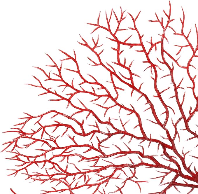 Piutouyar 2Pcs Sea Fan Coral Decorations, Red Simulation Sea Coral Branch for Aquarium Ornament Fish Tank Landscape (11.8inch+6.7inch)