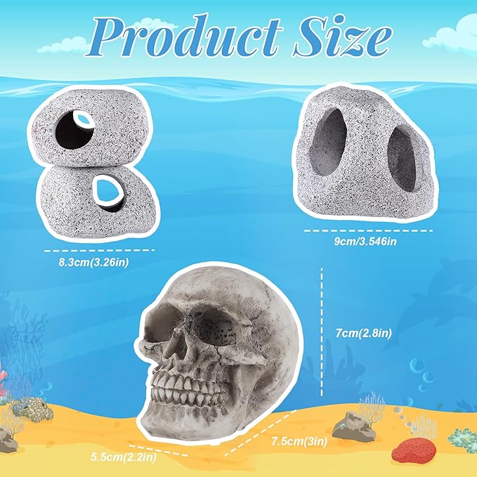 Jexine 18 Pcs Fish Tank Decorations Aquarium Decor Reptile Tank Accessories Set Include 10 Artificial Plastic Plants 3 Natural Driftwood 3 Rock Cave Decoration 2 Aquarium Skull