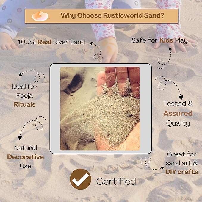 Natural Real River Sand – Fine Clean Natural Sand for Pooja, Aquariums, Terrariums, Crafts & Decoration – Pure Light Beige Sands Craft (805-1Kg River Sands)