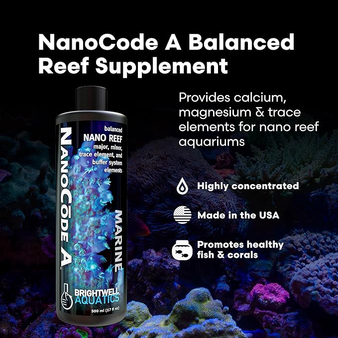 Brightwell Aquatics NanoCode A – Balanced Calcium, Magnesium & Trace Elements for Nano Reef Aquariums – Supports Coral Growth & Aragonite Formation – No Phosphate or Silicate, 250 ml