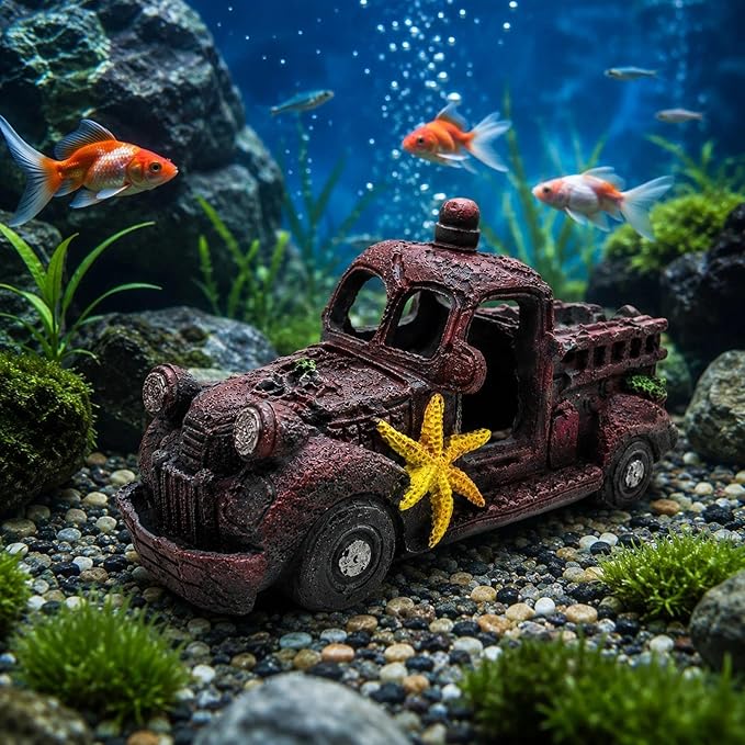 LOGOFUN Aquarium Wreck Car Decoration Simulation Wreck Car Model Resin Wrecks Cars for Fish Tank Aquarium Micro Landscape Decoration