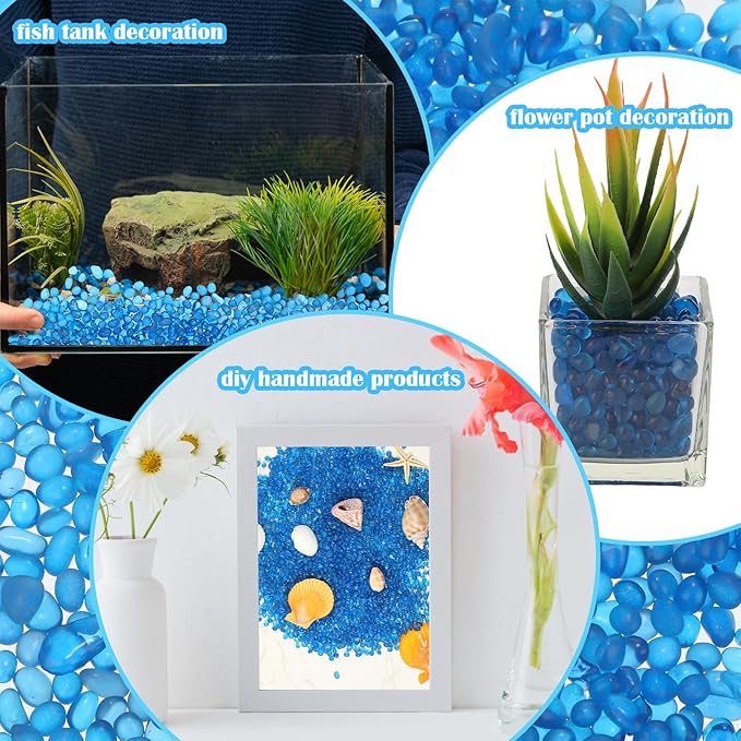6.6 lb Fish Tank Gravel Glass Pebbles Sea Blue Aquarium Gravel Fish Tank Pebbles Fish Tank Rocks Aquarium Stones for Vase Fillers Garden Aquarium Terrarium Flowerpot Potted Plants Decoration
