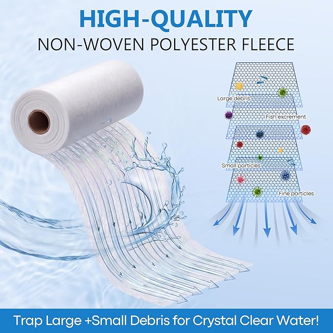 8 inch Fleece Roll Replacement Compatible with Platinum Sump 26 and Platinum Sump Cube 20, 8" x 150' High Flow Non Woven Polyester for Saltwater Coral Reef Tank Filtration