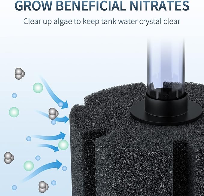 Pawfly Large Aquarium Bio Sponge Filter Quiet Fish Foam Filter with Airline Tubing Suction Cups Check Valve Connectors and Control Valve Accessories for Betta Fry Shrimp Fish Tank up to 60 Gallon