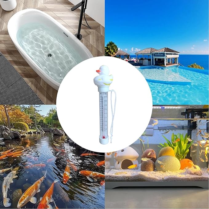 Pool Floating Thermometer, Bath Thermometer, Easy-Read Water Temperature Gauge with String, Duck Shape Floating Swimming Pool Thermometer, Temperature Gauge for Hot Tubs & Aquariums