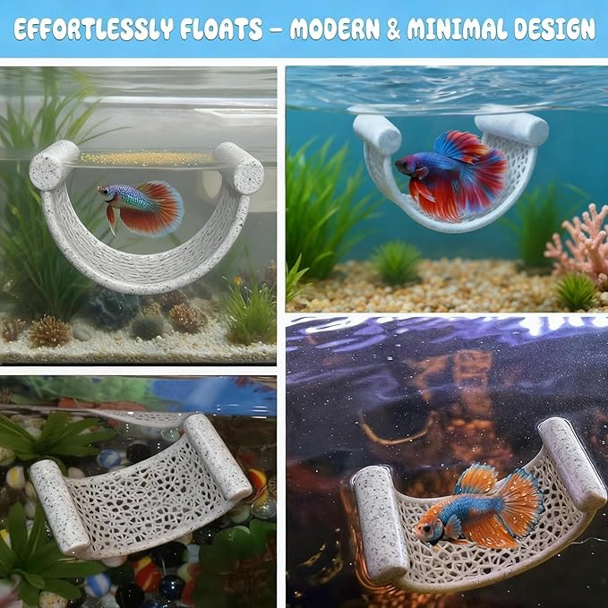 CPLIKE Marble Betta Fish Hammock - Floating Resting Platform for Bettas, Shrimp & Nano Fish - Elegant Aquarium Decor, Natural Stone Look Perch for Small Tanks