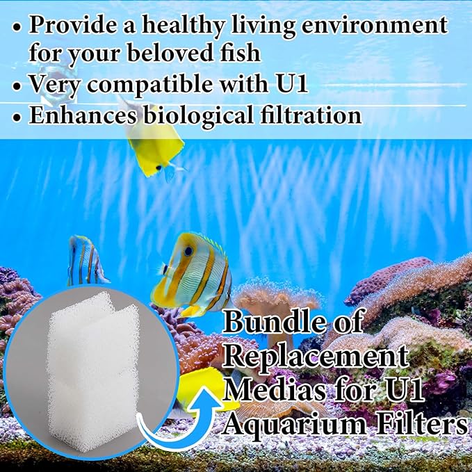 Nosiny 10 Pack Underwater Filter Foam Pads Compatible with Fluval U1, Replacement Underwater Aquarium Filter Media
