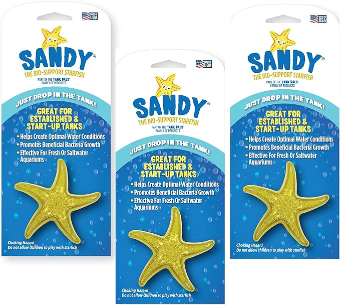Sandy The Bio-Support Starfish - 3 Pack, Yellow- Promotes A Healthy Balanced Aquarium Ecosystem, Probiotic Growth, Tank Environment Control
