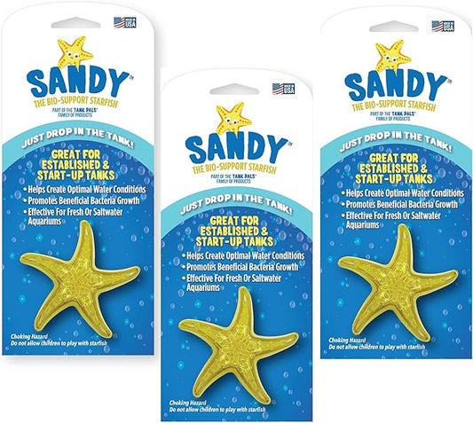 Sandy The Bio-Support Starfish - 3 Pack, Yellow- Promotes A Healthy Balanced Aquarium Ecosystem, Probiotic Growth, Tank Environment Control