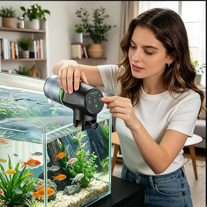 Automatic Fish Feeder for Aquarium - 200ml 360 Degree Rotation, Food Dispenser with Timer, Digital Smart Feeder | Programmable Vacation Feeding for Pond Betta Vacation Feeding Guppy Holiday