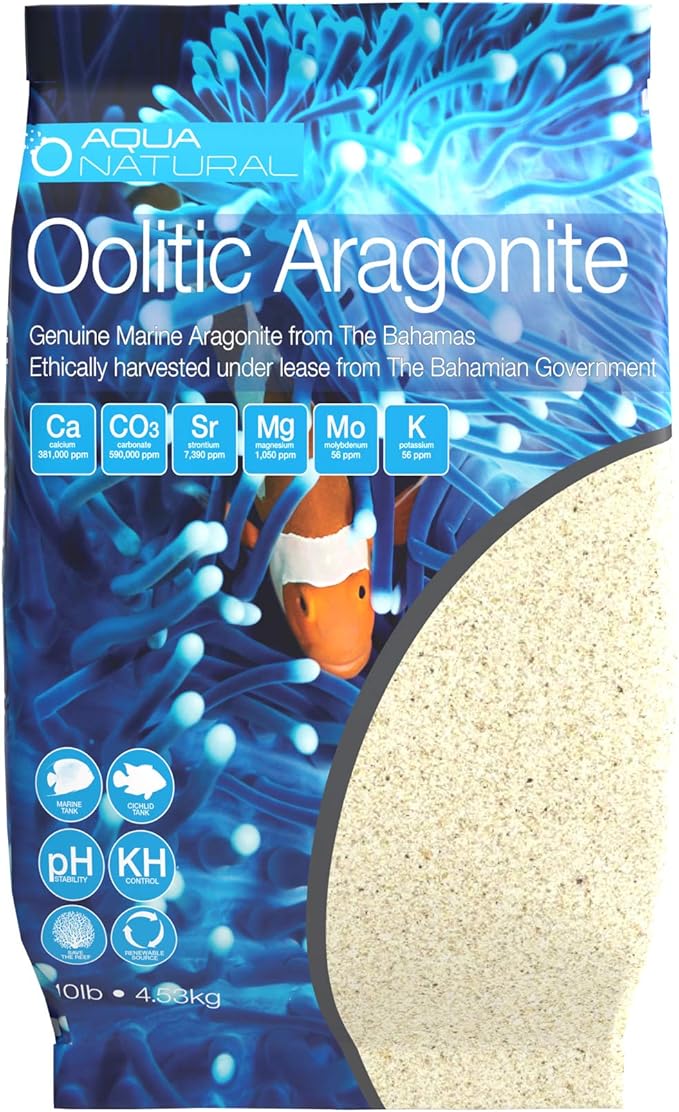 Aqua Natural Oolitic Aragonite 10lb Aquarium Sand for Reef, Saltwater and Marine Tanks and Aquariums