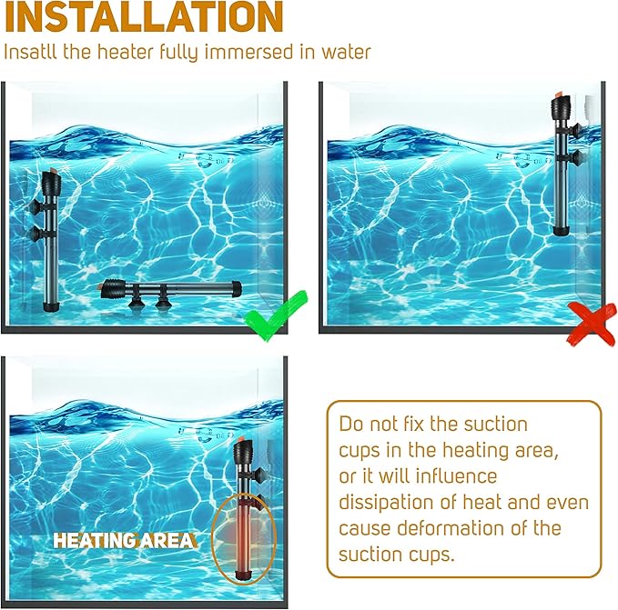 Orlushy Submersible Aquarium Heater, Adjustable Fish Tahk Heater with Free Thermometer Suitable for Marine Saltwater and Freshwater