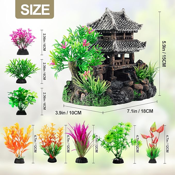 CousDUoBe 9Pcs Resin Castle Decorations Set，Realistic Fish Tank Castle with Eco-Friendly Design,Fish Tank Decorations Aquarium Accessories