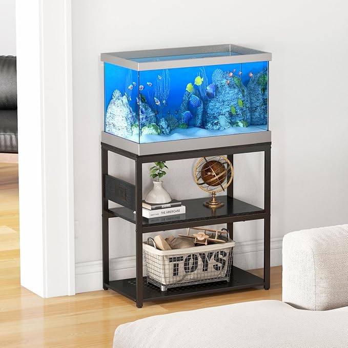 Livofloral 20-29 Gallon Fish Tank Stand with Power Outlets, 3-Tier Metal Aquarium Stand, Breeder Reptile Tank Stand with Shelf for Home Office, 660LBS Capacity, 29.5 x 15.8 x 30.1 inches, Black