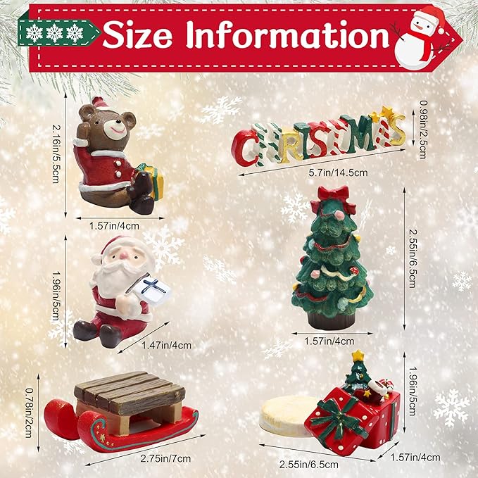 Jetec 6 Pcs Christmas Aquarium Decoration Fish Tank Creative Aquarium Resin Ornament Xmas Series Landscaping Decor Christmas Tree Santa Bear Sled Figurines for Table Desk (Lovely Style)