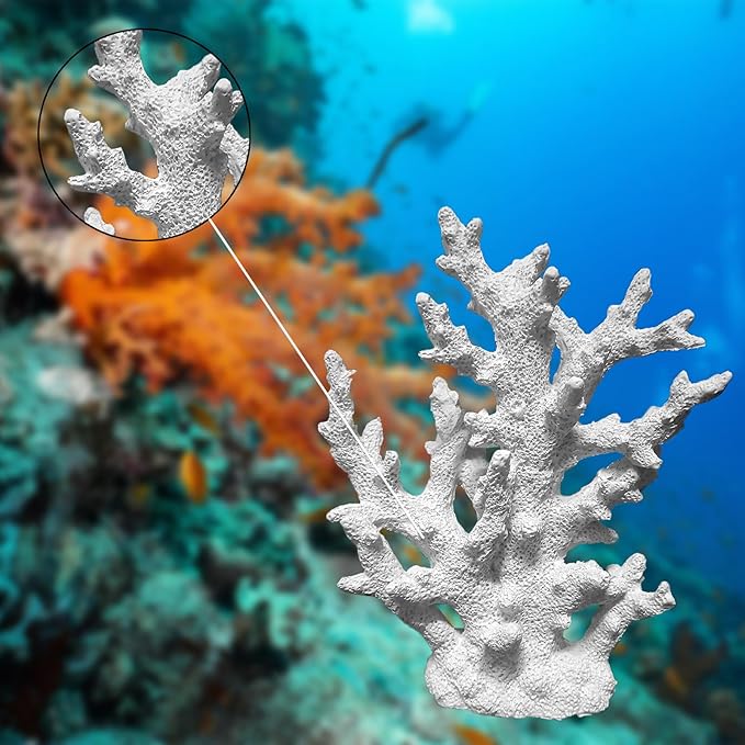 Tirifer Artificial Aquarium Coral Ornament White Resin Faux Coral Branch Decoration for Fish Tank Landscape