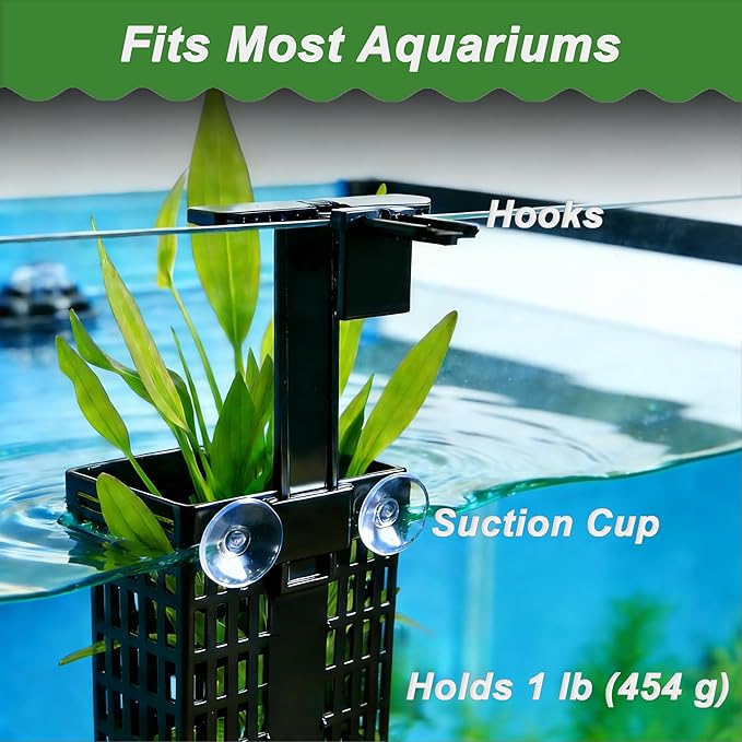 2 Pack Upgraded Adjustable Aquarium Plant Holder, Top Hanging Design Fish Tank Plant Holder, Adjustable Width Height, Fits Tank Edges up to 2.3 in, for Aquaponic Plants and Aquascape Decoration, Black