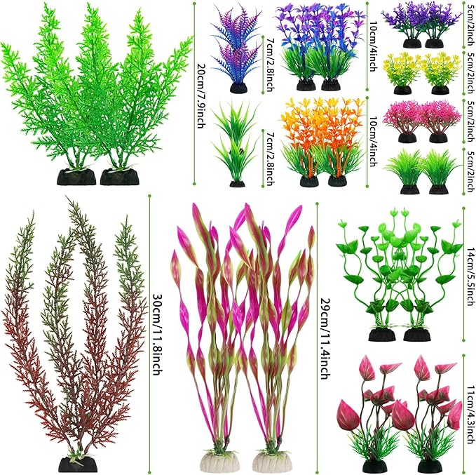 QUOZUO 25pcs Colorful Aquarium Artificial Plastic Plants Decoration, Grass Aquarium Decor Set, Fish Tank Decorations Hides Accessories