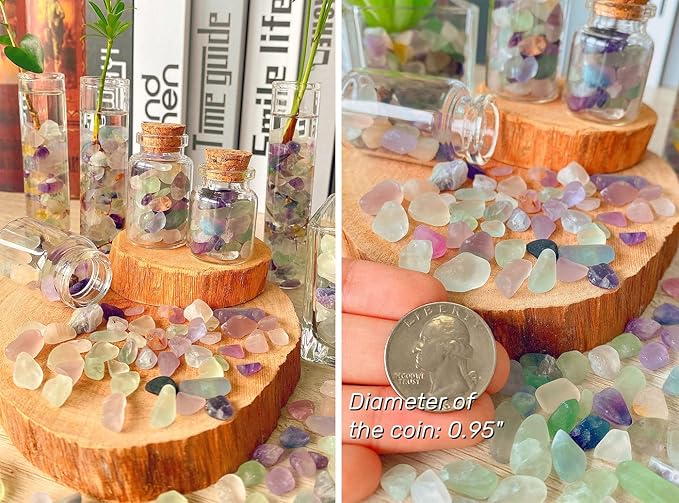 Fluorite Aquarium Gravel Fish Tank Gravel Rocks Polished Tumbled Stones Chips Stone Crushed Healing Crystal Quartz Gemstone Bulk for Vase Filler Pea Gravel Substrate Beta Fish Tank Decor 0.55lbs