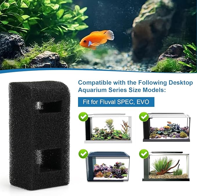 10532 for Fluval Spec/Evo Foam Filter Block, Replacement Aquarium Filter Media, Filter Foam Block Compatible with Fluval Spec 16 US Gal and for Fluval Evo 13.5 US Gal Aquarium Filters Aquarium Water