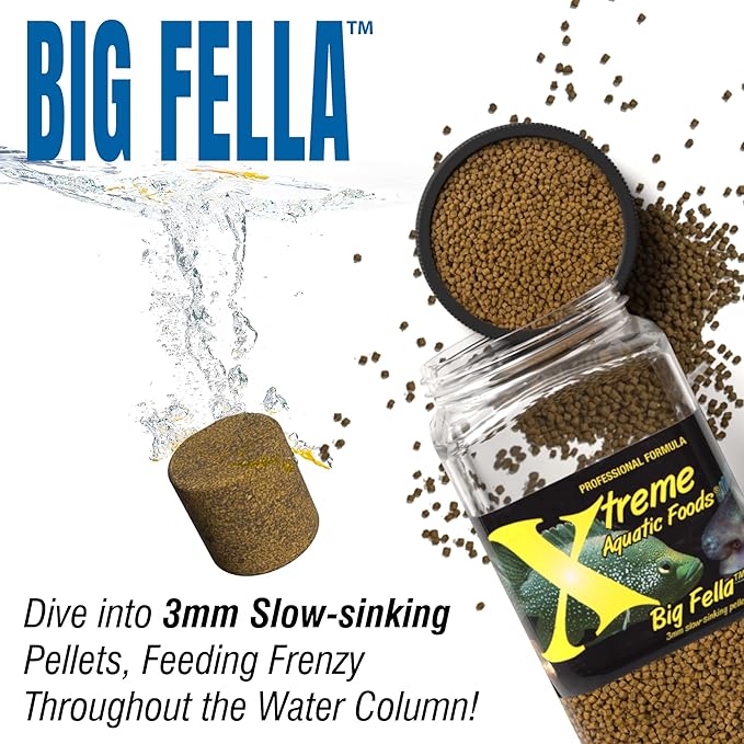 Xtreme Big Fella 3.0mm Pellets: Professional Nutrition for Medium to Large Cichlid/Community Fish - Boost Immune & Digestive Health, Color & Energy, Max Protein Fish Food – USA Farm Grown (35oz)
