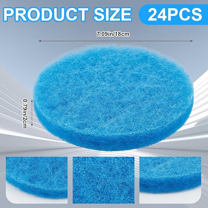Tranqun 24 Pcs Fine Filter Water Polishing Pad Compatible with Fluval Fx4, Fx5, Fx6 7 x 7 x 0.79 Inches Blue Filter Media Canister Aquarium Water Polishing Pads