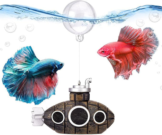 SARDVISA 2.1 in Mini Floating Submarine Fish Tank Decoration, Safe Resin Aquarium Decoration for Betta Toys, Cichlid, Goldfish, Shrimps and Hermit Crabs, Cute Retro Underwater Fish Tank Accessories